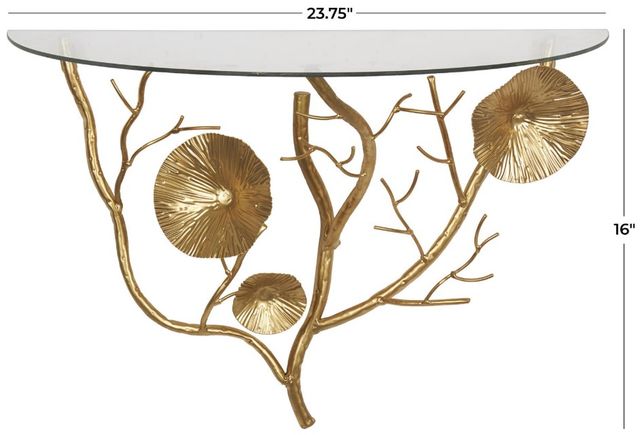 Deco Marche Gold Floral Branch Wall Shelf with Glass Top-2