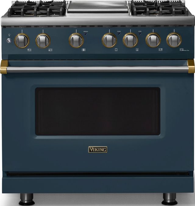 Viking® 5 Series 36" Squall Pro Style Dual Fuel (LP) Range with Brushed Brass Trim-0