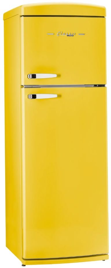 Unique Appliances 24” 11 Cu. Ft. Canary Yellow Top Freezer Refrigerator with Chrome Accent Handles-2
