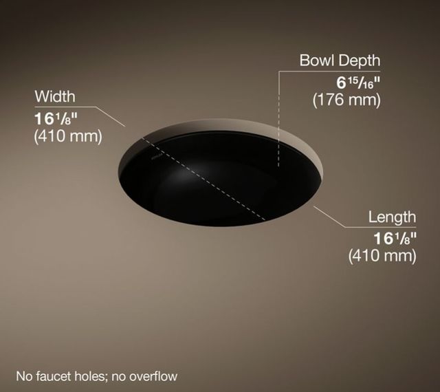Kohler Caxton® Black 16.13" Round Undermount Bathroom Sink, No Overflow-3