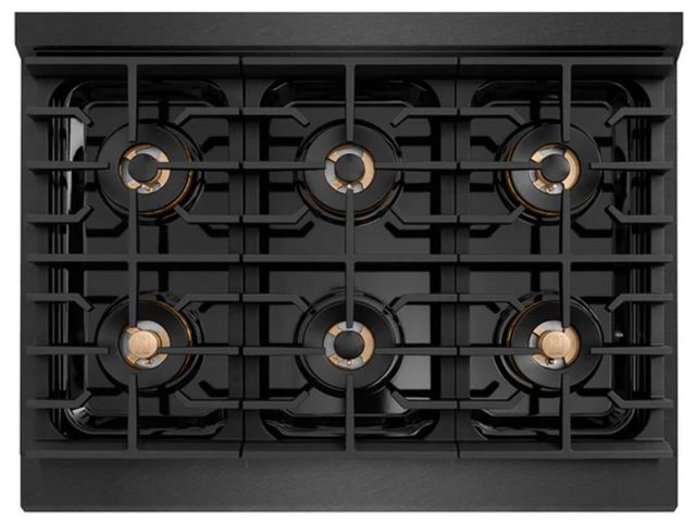 ZLINE Autograph Edition Paramount 36" 5.2 Cu. Ft. Black Satin Stainless Steel Gas Range with 6 Burner DuoPro™ Cooktop and Convection Gas Oven with Champagne Bronze Accents-2