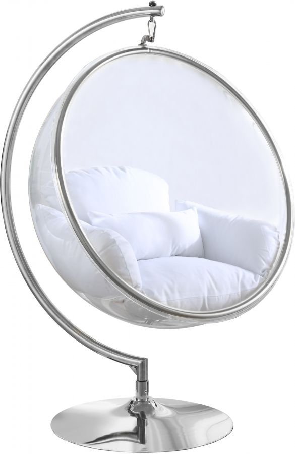 Meridian Furniture Luna White/Chrome Durable Fabric Acrylic Swing Chair-0