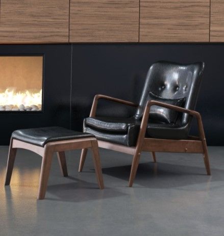 Zuo® Modern Bully Black Lounge Chair and Ottoman Set-0