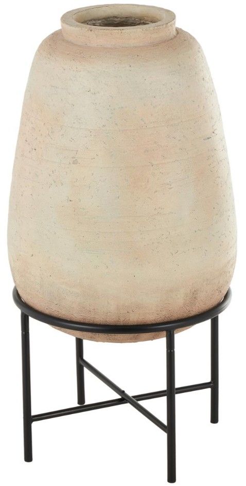 Deco Marche Beige Magnesium Oxide Wide Decorative Vase with Black Metal Stand-2