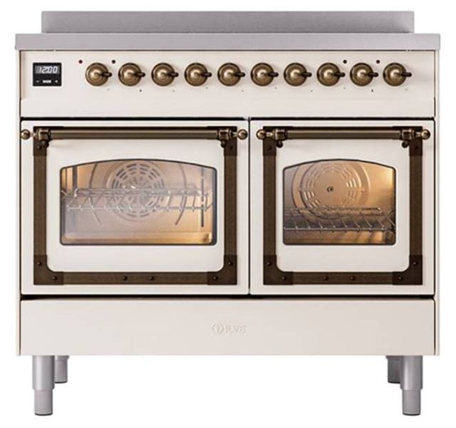 Ilve® Nostalgie II Noblesse 40'' Antique White Pro Style Induction Range with Burnished Trim-1