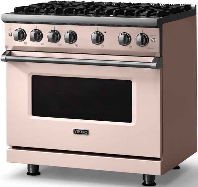 Viking® 5 Series 36" Blush Pro Style Gas (LP) Range with Polished Chrome Trim-2