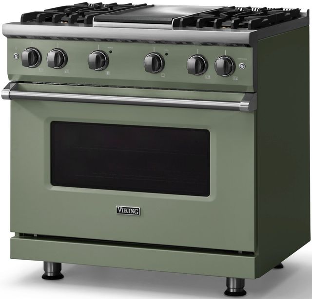 Viking® 5 Series 36" Eucalyptus Pro Style Gas (LP) Range with Polished Chrome Trim-2