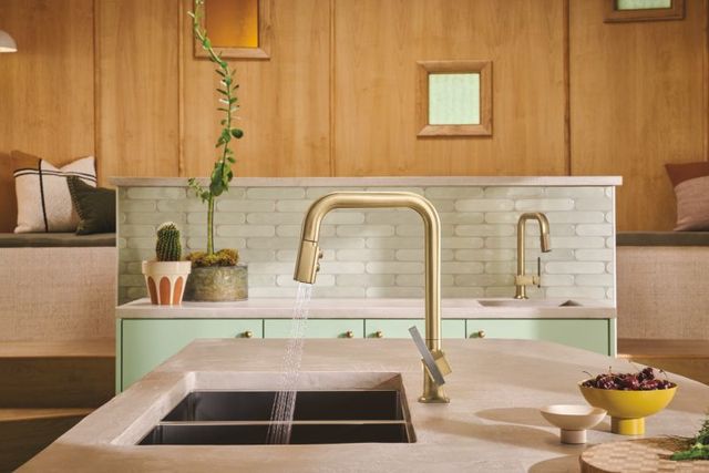 Brizo Frank Lloyd Wright® Brilliance® Luxe Gold® Prep Faucet with Wood and Concrete Wand-2