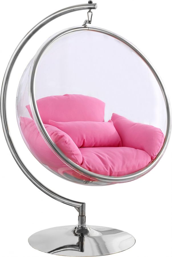 Meridian Furniture Luna Pink/Chrome Durable Fabric Acrylic Swing Chair-0