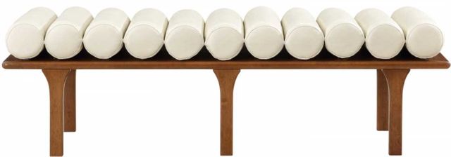 Meridian Furniture Landon Cream/Walnut Vegan Leather Bench-1