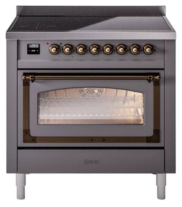 Ilve® Nostalgie II Noblesse 36'' Graphite Matte Pro Style Induction Range with Burnished Trim-0