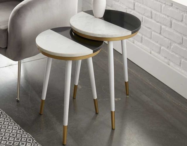 Steve Silver Co. Taj 2-Piece Black/White Marble Top Nesting Table Set-2