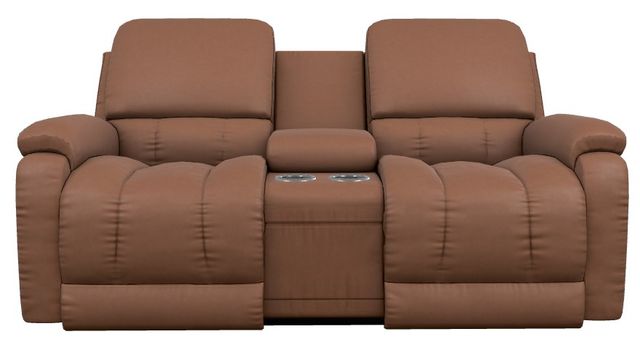 La-Z-Boy® Greyson Caramel Leather Power Reclining Loveseat with Console and Headrest-1