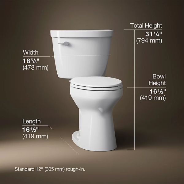 KOHLER® Cimarron® White 2-Piece 29" Elongated Toilet, 1.28 Gpf-4