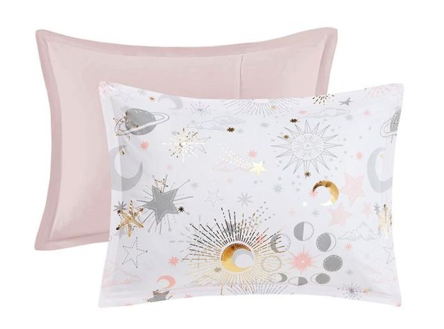 Olliix by Mi Zone Kids Celia Blush and Gold Full/Queen Starry Sky Metallic Printed Comforter Set-1