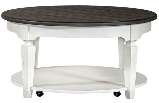 Liberty Furniture Allyson Park Charcoal Round Cocktail Table with Wirebrushed White Base-2