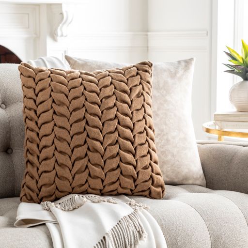 Surya Alana Camel 18"x18" Toss Pillow with Polyester Insert-4