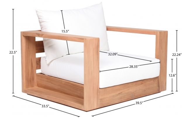 Meridian Furniture Rio Natural Teak/Off-White Fabric/Wood Outdoor Patio Accent Chair-4