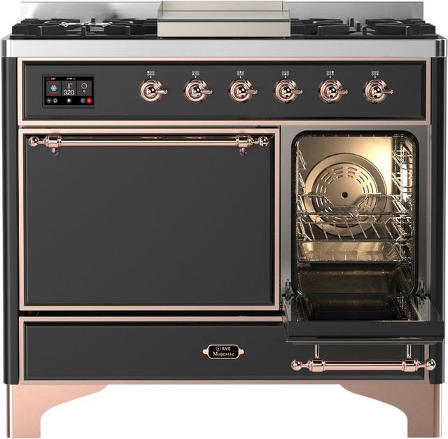 Ilve® Majestic III 40" Graphite Matte Pro Style Dual Fuel Liquid Propane Range with Solid Door and Copper Trim-3