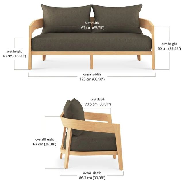 Bramble Raleigh Natural/Sand Cream Fabric/Teak Outdoor 2-Seater Sofa-2