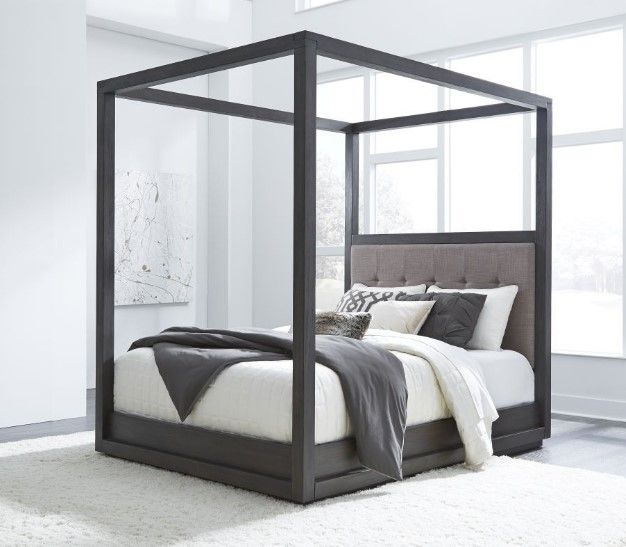 Modus Furniture Oxford Basalt Gray/Dolphin Full Upholstered Canopy Bed-1