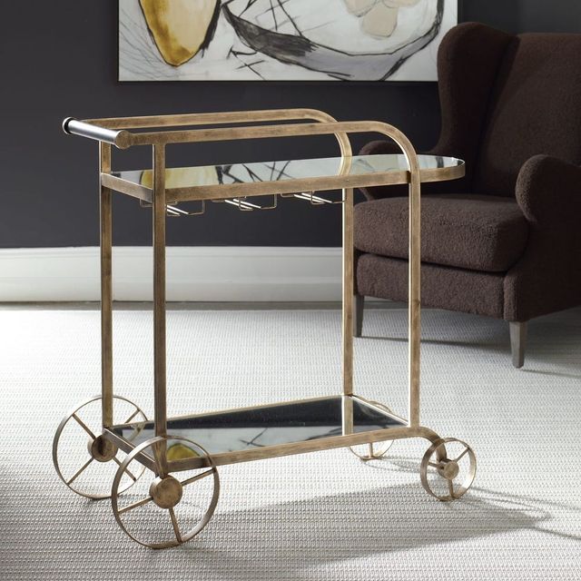 Uttermost® Carrinho Antique Brass Bar Cart-1