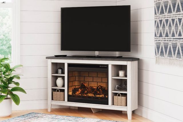 Signature Design by Ashley® Dorrinson Two-Tone Corner TV Stand with Electric Infrared Fireplace-2