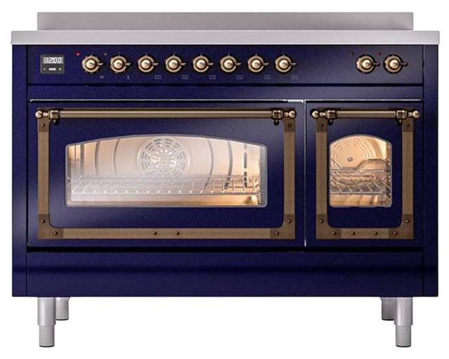 Ilve® Nostalgie II Noblesse 48'' Midnight Blue Pro Style Induction Range with Burnished Trim-1