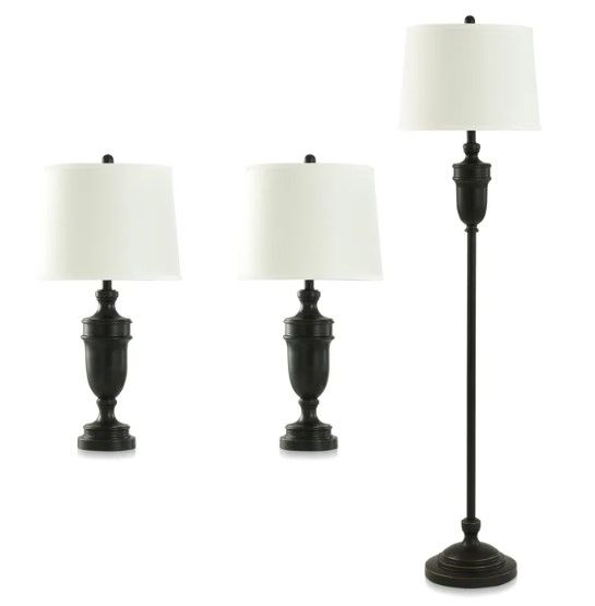 Stylecraft 3-Piece Bronze/White Lamp Set-0
