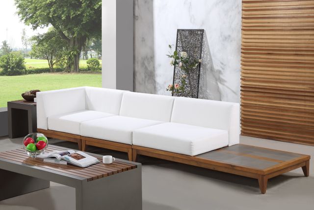 Meridian Furniture Rio 3-Piece Acacia Wood/Off-White Fabric/Wood 129" Outdoor Patio Modular Sectional Sofa-3