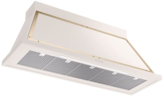 Ilve® Nostalgie II Noblesse 60" Antique White Wall Mounted Range Hood with Brass Trim-1