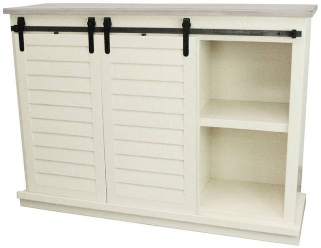 American Heartland Manufacturing Rustic Two Tone Dela Verria/Soft White Tall Provincial Shutter TV Stand-1