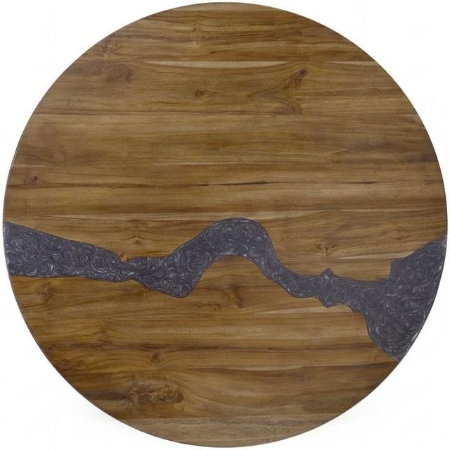 International Furniture Direct Silver Brown Round Dining Table with Resin River-2