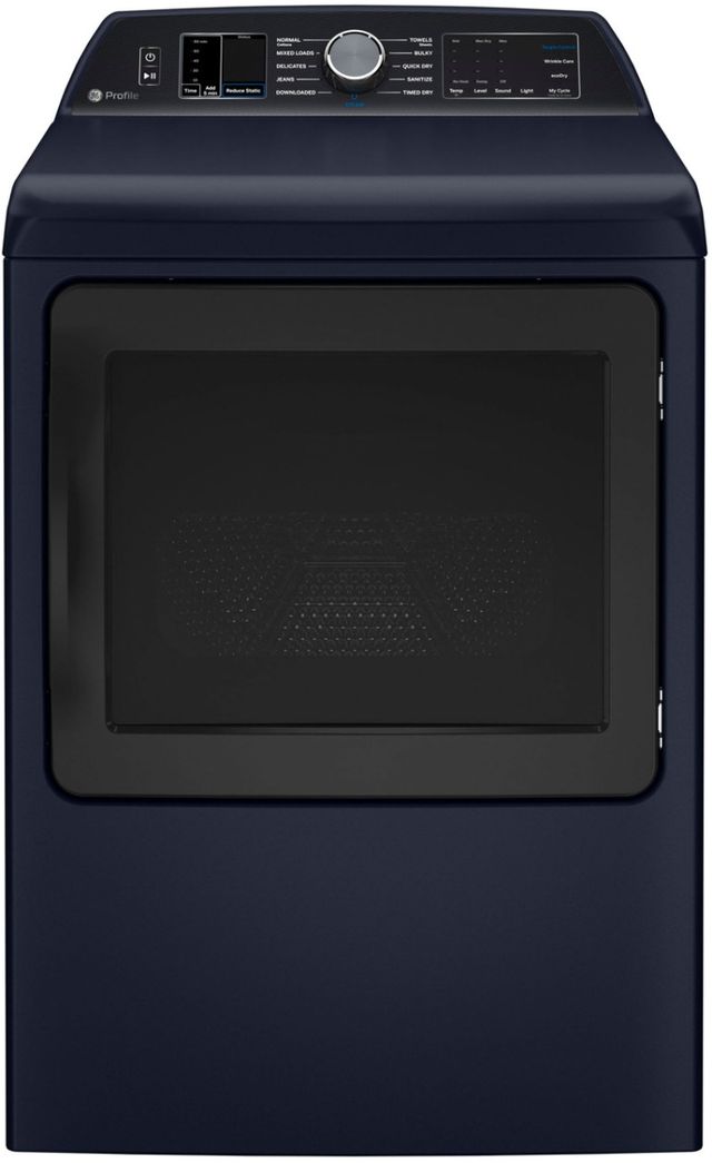 GE Profile™ 7.3 Cu. Ft. Sapphire Blue Front Load Gas Dryer with Steam and Washer Link-0