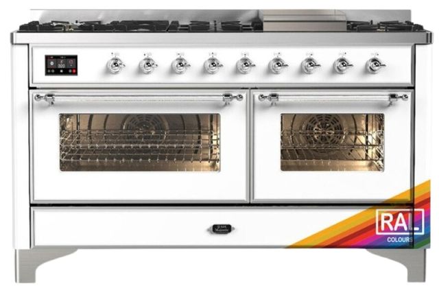 Ilve® Majestic III 60" Custom Pro Style Dual Fuel Natural Gas Range with Triple Glass Door and Chrome Trim-0
