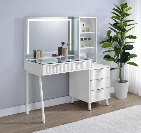 Coaster® Souza White High Gloss Vanity Table With LED Mirror-1