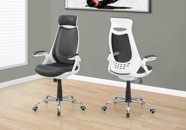 Monarch Specialties Inc. White and Grey Mesh Chrome High Back Executive Office Chair-3