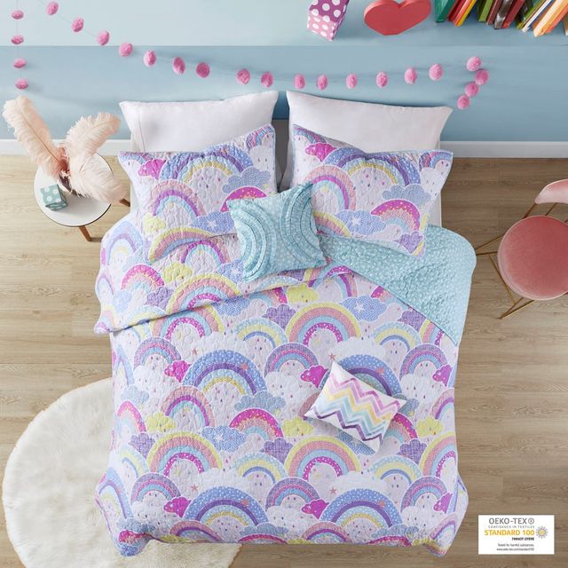 Olliix by Urban Habitat Kids Emily Printed Rainbow Cotton Reversible Multi Twin Coverlet Set-1