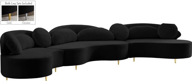 Meridian Furniture Vivacious 3-Piece Black Velvet Sectional-0