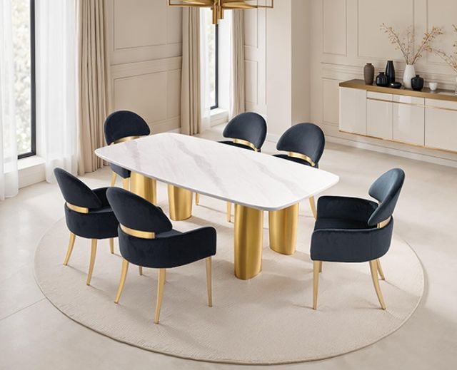 Furniture of America® Northall 7-Piece Black/Gold/White Dining Table Set-2