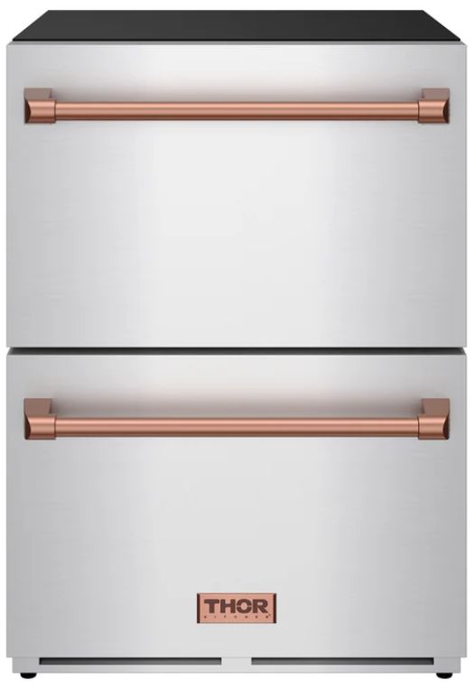 Thor Kitchen® Gordon Ramsay 24" 5.4 Cu. Ft. Stainless Steel Outdoor Under-Counter Refrigerator with Rose Gold Handle-0