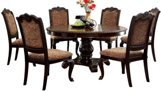 Furniture of America® Bellagio 7-Piece Brown Cherry Dining Table Set with Upholster Side Chair -0