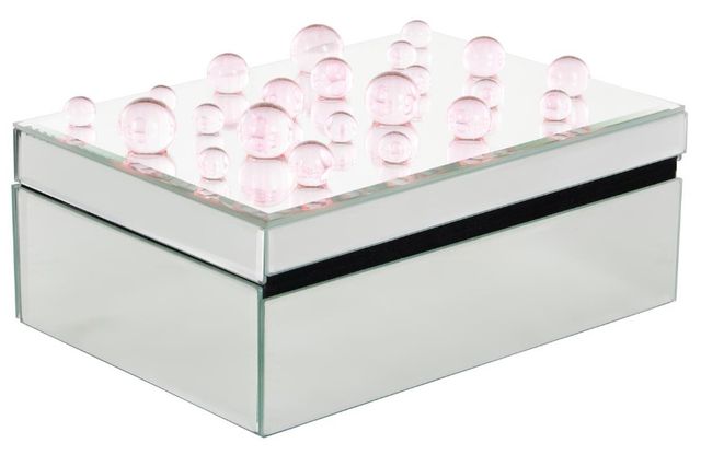 Deco Marche CosmoLiving by Cosmopolitan Silver Mirrored 10'' Decorative Jewelry Box with Pink Bubble Textured Balls-1
