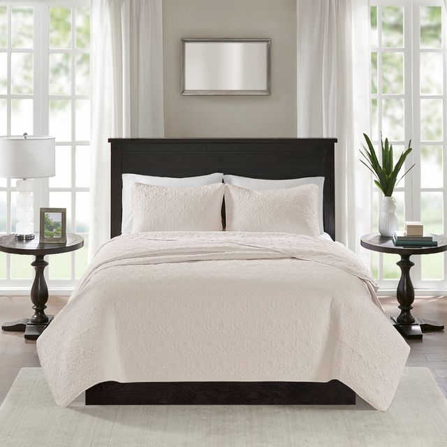 Olliix by Madison Park Cream Full/Queen Quebec Reversible Coverlet Set-0