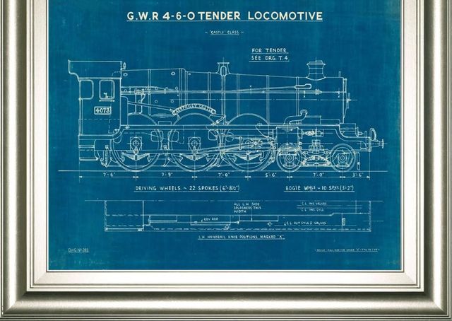 Classy Art Locomotive Blueprint I by Wild Apple Portfolio Wall Art-1