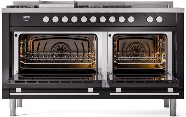 Ilve® Professional Plus II 60" Glossy Black Pro Style Dual Fuel Range-1