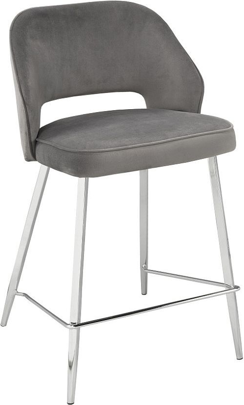 Brassex Inc. Ella 2-Piece Chrome/Grey Counter Stool Set-0