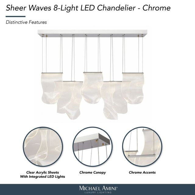Michael Amini® Sheer Waves Chrome 8-Light LED Chandelier-3
