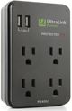 Ultralink Power Black 4 Outlet 2 USB 3.1A Wall Multimedia Surge Protector-0