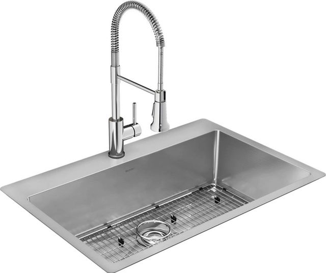 Elkay Crosstown® 4-Piece Polished Satin 33" x 22" x 9" 1-Hole Single Bowl Dual Mount Sink Set with Faucet-0